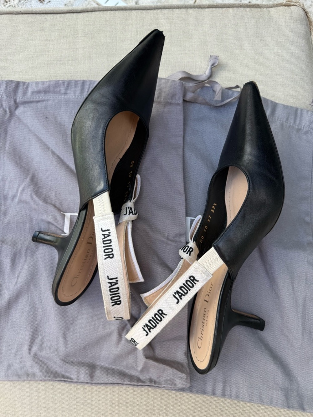 Dior Black Leather Pointed-Toe Slingback Pumps - Picture 8 of 12